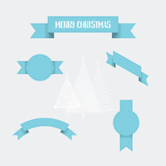 Ribbon vector icon set blue color on white background. Banner isolated shapes illustration of gift and accessory. Christmas sticker and decoration for app and web. Label, badge and borders collection.