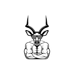 Vector antelope head, face  for retro hipster logos, emblems, badges, labels template and t-shirt vintage design element. Isolated on white background