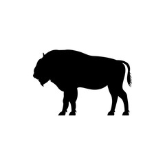 Obraz na płótnie Canvas Vector bison silhouette view side for retro logos, emblems, badges, labels template vintage design element. Isolated on white background