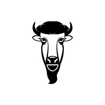 Vector bison head, face  for retro hipster logos, emblems, badges, labels template and t-shirt vintage design element. Isolated on white background