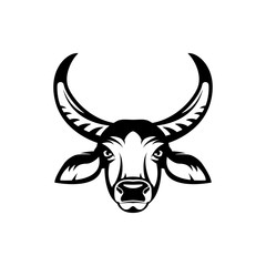 Vector asiatic buffalo head, face  for retro hipster logos, emblems, badges, labels template and t-shirt vintage design element. Isolated on white background
