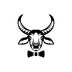Vector asiatic buffalo head, face  for retro hipster logos, emblems, badges, labels template and t-shirt vintage design element. Isolated on white background
