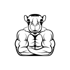 Vector fitness body with camel head, face  for retro logos, emblems, badges, labels template and t-shirt vintage design element. Isolated on white background