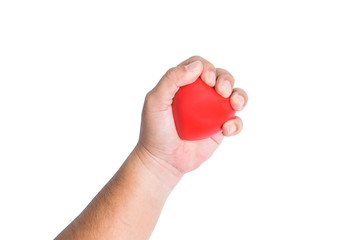 The concept of love or health, with a red heart on hand. To express love or health care media.on white background or isolated
