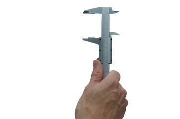 hand with caliper isolated on white background vertical