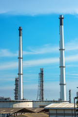 Aerial view Oil refinery.Industrial view at oil refinery plant form industry zone with sunrise and cloudy sky.Oil refinery and Petrochemical plant at dusk,Thailand.