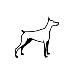 Vector dog silhouette view side for retro logos, emblems, badges, labels template vintage design element. Isolated on white background