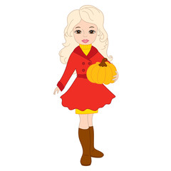 Vector Beautiful Girl with Pumpkin