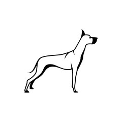 Vector dog silhouette view side for retro logos, emblems, badges, labels template vintage design element. Isolated on white background