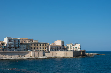 Fototapeta na wymiar Embankment of Ortygia island, Syracuse city, in Sicily.