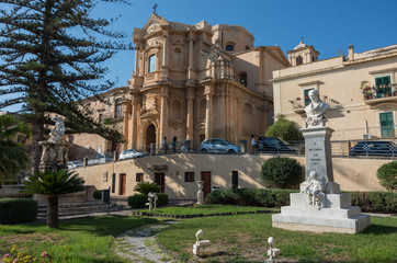 The church of San Domenico and fontain  D'Ercole in Noto, Sicily, Italy