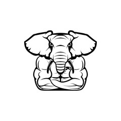 Vector fitness body with elephant head, face  for retro logos, emblems, badges, labels template and t-shirt vintage design element. Isolated on white background
