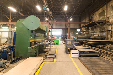 Metalworking shop. Guillotine shears, grinding machines