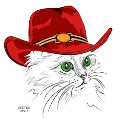 cat in a cowboy hat. vector illustration
