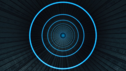 Pipe,Long dark Tunnel  with futuristic light.3D rendering