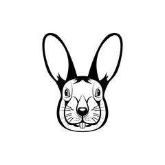 Vector hare head, face  for retro hipster logos, emblems, badges, labels template and t-shirt vintage design element. Isolated on white background