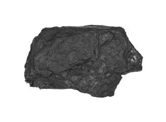 Pile black coal isolated on white background, top view

