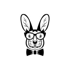 Vector hare head, face  for retro hipster logos, emblems, badges, labels template and t-shirt vintage design element. Isolated on white background