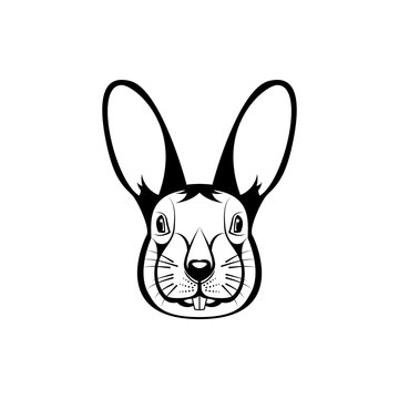 Vector hare head, face  for retro hipster logos, emblems, badges, labels template and t-shirt vintage design element. Isolated on white background
