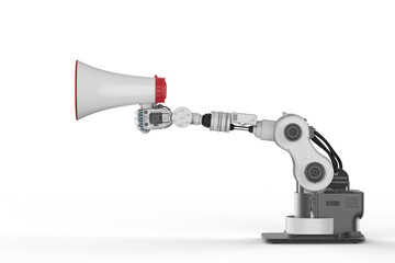 robot hand holding megaphone