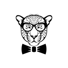 Vector leopard head, face  for retro logos, emblems, badges, labels template and t-shirt vintage design element. Isolated on white background