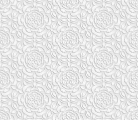 Seamless 3D white pattern, floral pattern, indian ornament, persian motif,  vector. Endless texture can be used for wallpaper, pattern fills, web page  background,  surface textures.