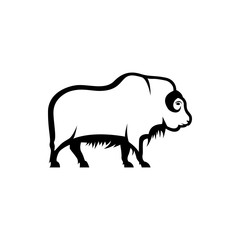 Vector musk ox silhouette view side for retro logos, emblems, badges, labels template vintage design element. Isolated on white background