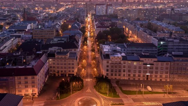 Czech city Ostrava timelapse sunset in autumn