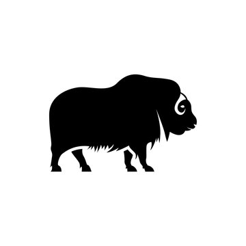 Vector musk ox silhouette view side for retro logos, emblems, badges, labels template vintage design element. Isolated on white background