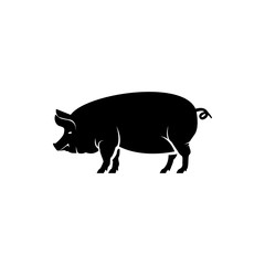 Vector pig silhouette view side for retro logos, emblems, badges, labels template vintage design element. Isolated on white background