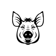 Vector pig head, face  for retro logos, emblems, badges, labels template and t-shirt vintage design element. Isolated on white background