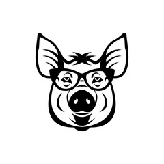 Vector pig head, face  for retro logos, emblems, badges, labels template and t-shirt vintage design element. Isolated on white background