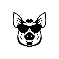 Vector pig head, face  for retro logos, emblems, badges, labels template and t-shirt vintage design element. Isolated on white background