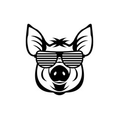 Vector pig head, face  for retro logos, emblems, badges, labels template and t-shirt vintage design element. Isolated on white background