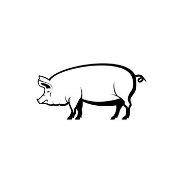 Vector pig silhouette view side for retro logos, emblems, badges, labels template vintage design element. Isolated on white background