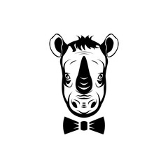 Vector rhino head, face  for retro logos, emblems, badges, labels template and t-shirt vintage design element. Isolated on white background