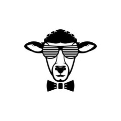 Vector sheep head, face  for retro logos, emblems, badges, labels template and t-shirt vintage design element. Isolated on white background