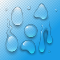 Realistic water drops liquid transparent raindrop splash vector illustration