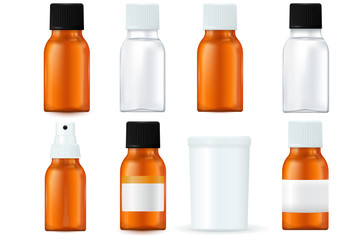 Medical bottles set. Brown and white