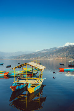 the boats in the phewa lake ,Pokhara