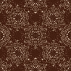 Seamless Mandala Pattern over dark brown