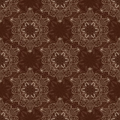 Seamless Mandala Pattern over dark brown