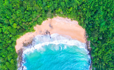 Sea aerial view,Top view,amazing nature background.The color of the water and beautifully bright.Azure beach with rocky mountains and clear water of Thailand ocean at sunny day.