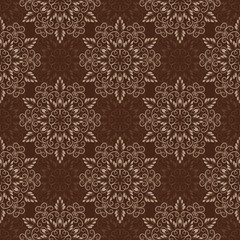 Seamless Mandala Pattern over dark brown