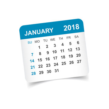 January 2018 calendar. Calendar sticker design template. Week starts on Sunday. Business vector illustration.