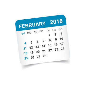 February 2018 calendar. Calendar sticker design template. Week starts on Sunday. Business vector illustration.