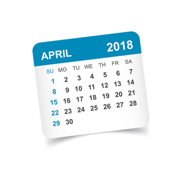 April 2018 calendar. Calendar sticker design template. Week starts on Sunday. Business vector illustration.