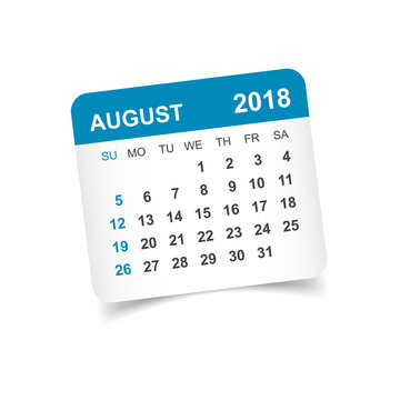 August 2018 calendar. Calendar sticker design template. Week starts on Sunday. Business vector illustration.