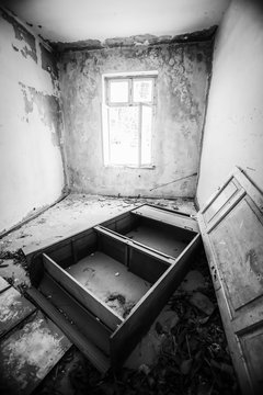 The Interior Of A Room In The Old Ruined Hotel.