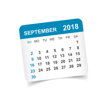 September 2018 calendar. Calendar sticker design template. Week starts on Sunday. Business vector illustration.